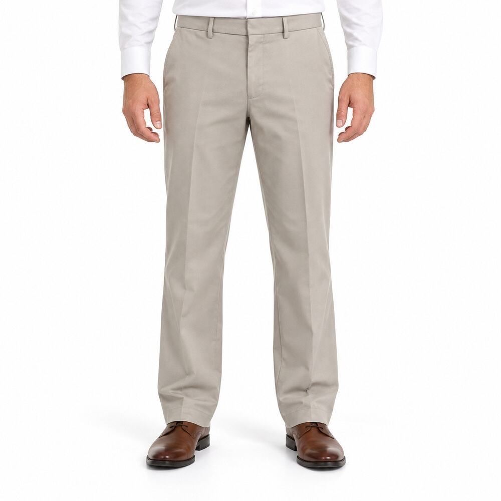 NEW Haggar Pants Mens 36x32 Beige Premium Stretch Dress Classic Fit Straight Leg